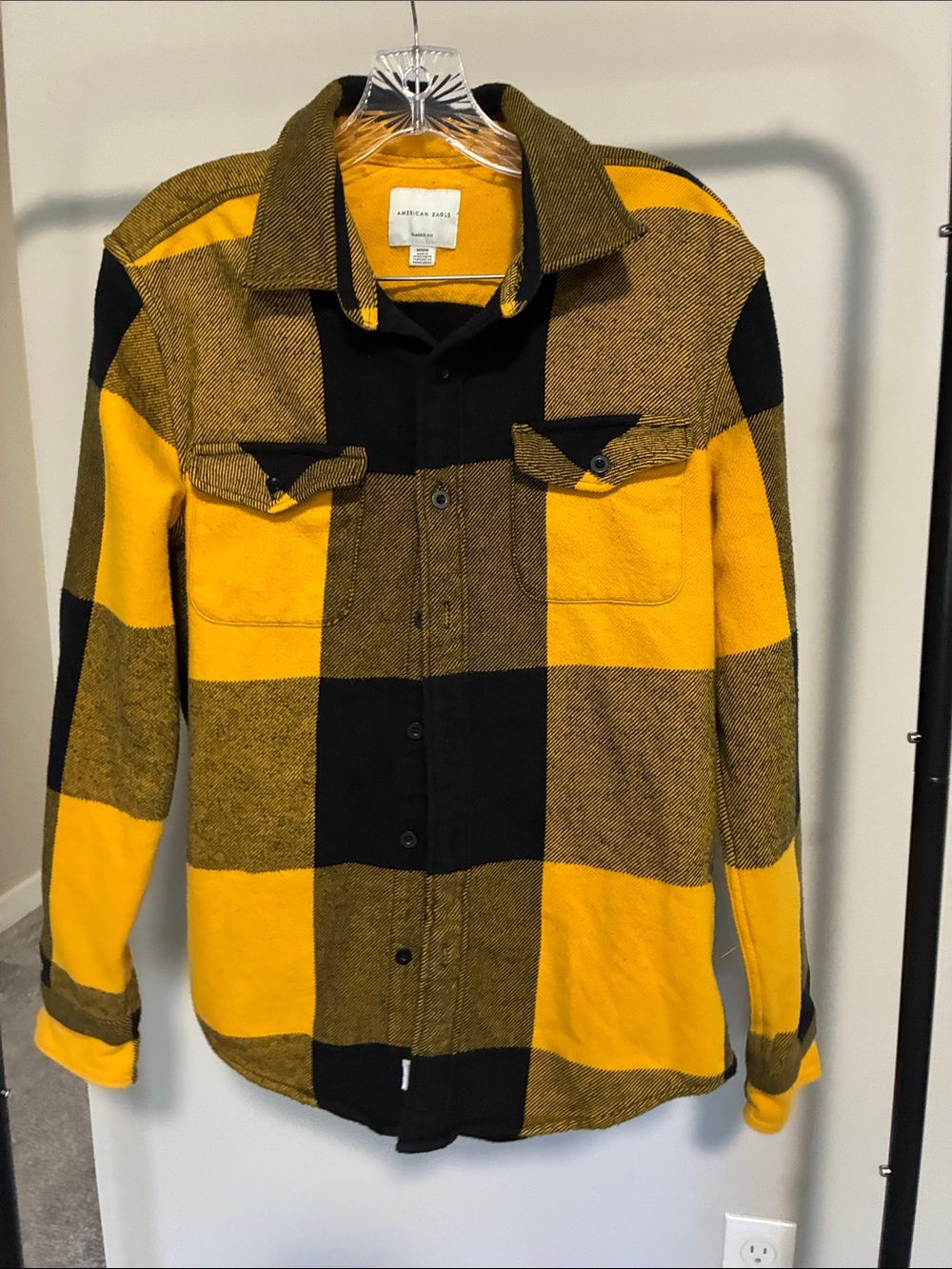 American Eagle Outfitters Yellow & Black Plaid Button-Down Shirt Jacket